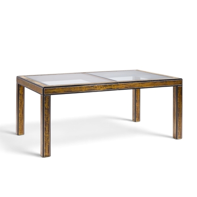  Mastercraft Bernhard Rohne for Mastercraft Lacquered Etched Brass Dining Table with 1 Leaf