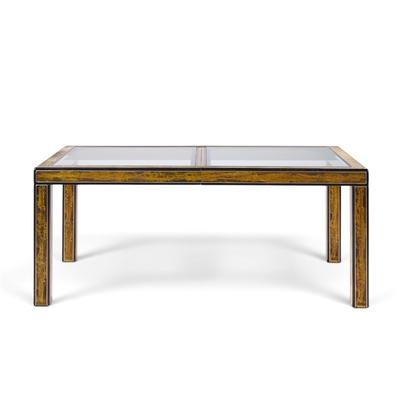  Mastercraft Bernhard Rohne for Mastercraft Lacquered Etched Brass Dining Table with 1 Leaf