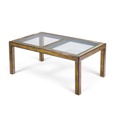  Mastercraft Bernhard Rohne for Mastercraft Lacquered Etched Brass Dining Table with 1 Leaf