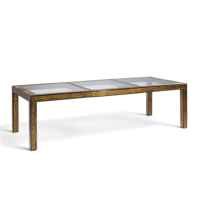  Mastercraft Bernhard Rohne for Mastercraft Lacquered Etched Brass Dining Table with 1 Leaf