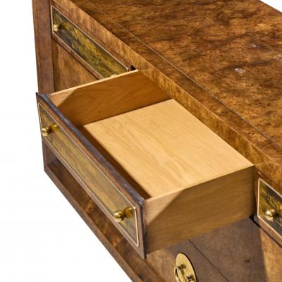  Mastercraft Bernhard Rohne for Mastercraft Mid Century Burlwood Acid Etched Brass Dresser