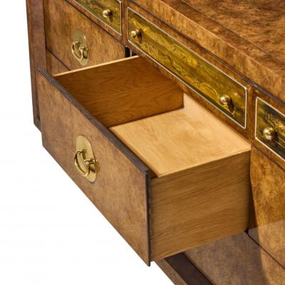  Mastercraft Bernhard Rohne for Mastercraft Mid Century Burlwood Acid Etched Brass Dresser