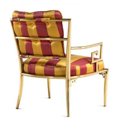  Mastercraft Brass and Silk Greek Key Armchairs by Mastercraft Set of Four