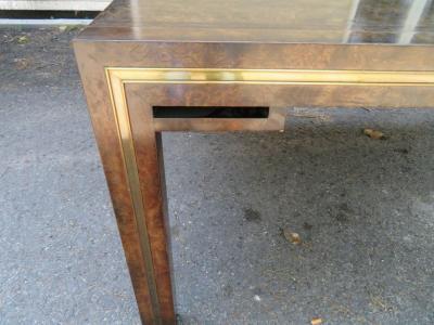  Mastercraft Handsome Mastercraft Amboyna Burl and Brass Parsons Leg Dining Table Midcentury