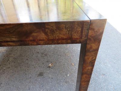  Mastercraft Handsome Mastercraft Amboyna Burl and Brass Parsons Leg Dining Table Midcentury