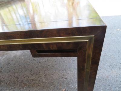  Mastercraft Handsome Mastercraft Amboyna Burl and Brass Parsons Leg Dining Table Midcentury