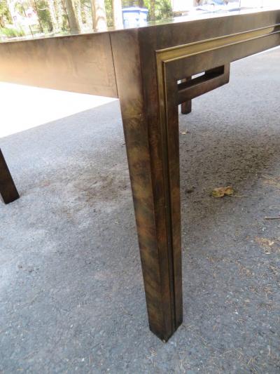  Mastercraft Handsome Mastercraft Amboyna Burl and Brass Parsons Leg Dining Table Midcentury