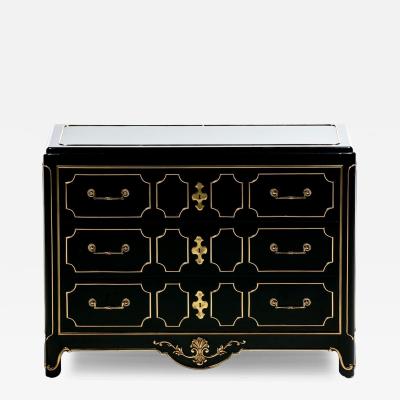  Mastercraft Hollywood Regency Mastercraft Black Lacquer and Brass Chest of Drawers c 1970s