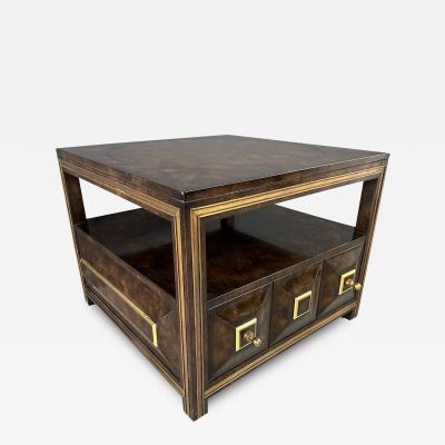  Mastercraft Large Mastercraft Burl Elm Brass End Table or Night Stand w Drawer