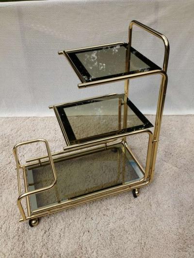  Mastercraft Mastercraft 1960s Rolling Bar Cart with Mirrored Glass Bottle Holder