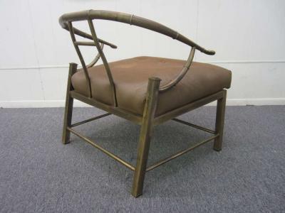  Mastercraft Mastercraft Asian Inspired Faux Bamboo Brass Lounge Chair Mid Century