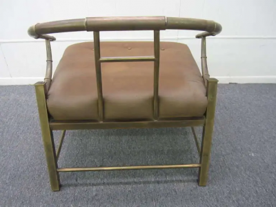  Mastercraft Mastercraft Asian Inspired Faux Bamboo Brass Lounge Chair Mid Century