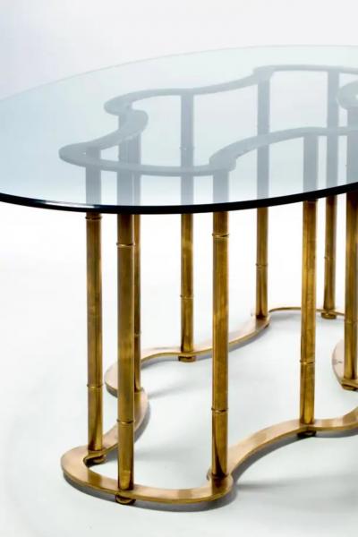  Mastercraft Mastercraft Brass Faux Bamboo Hollywood Regency Dining Table circa 1970