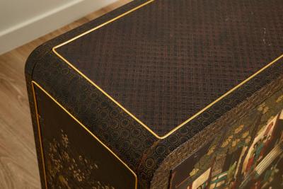  Mastercraft Mastercraft Coromandel Lacquer Embossed Leather Cabinet