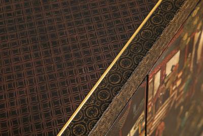  Mastercraft Mastercraft Coromandel Lacquer Embossed Leather Cabinet