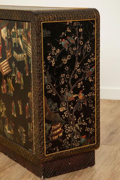  Mastercraft Mastercraft Coromandel Lacquer Embossed Leather Cabinet