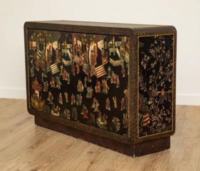  Mastercraft Mastercraft Coromandel Lacquer Embossed Leather Cabinet