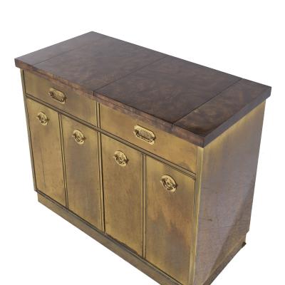  Mastercraft Mastercraft Mid Century Brass and Burled Elm Dry Bar Server
