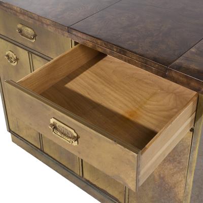  Mastercraft Mastercraft Mid Century Brass and Burled Elm Dry Bar Server