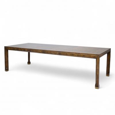  Mastercraft Mastercraft Mid Century Burlwood and Brass Expanding Dining Table with 2 Leaves