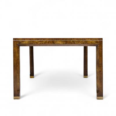  Mastercraft Mastercraft Mid Century Burlwood and Brass Expanding Dining Table with 2 Leaves