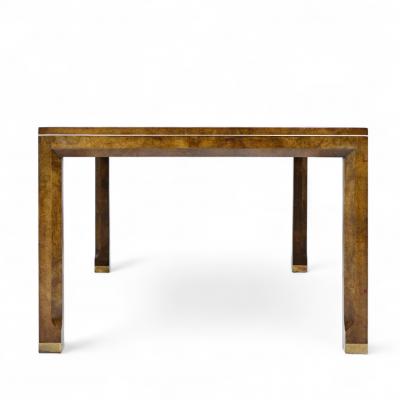  Mastercraft Mastercraft Mid Century Burlwood and Brass Expanding Dining Table with 2 Leaves