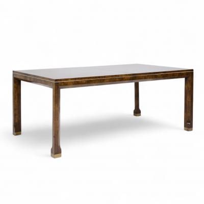  Mastercraft Mastercraft Mid Century Burlwood and Brass Expanding Dining Table with 2 Leaves
