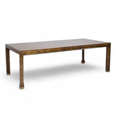  Mastercraft Mastercraft Mid Century Burlwood and Brass Expanding Dining Table with 2 Leaves