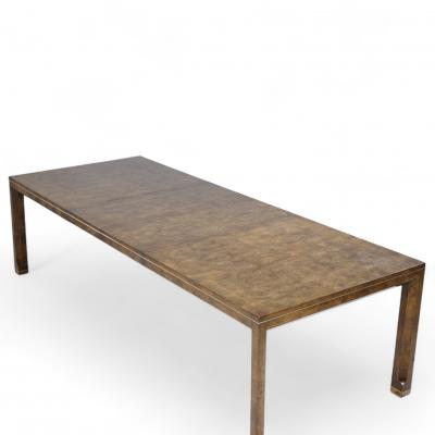  Mastercraft Mastercraft Mid Century Burlwood and Brass Expanding Dining Table with 2 Leaves