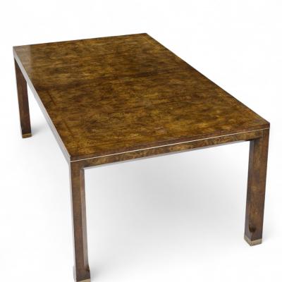  Mastercraft Mastercraft Mid Century Burlwood and Brass Expanding Dining Table with 2 Leaves