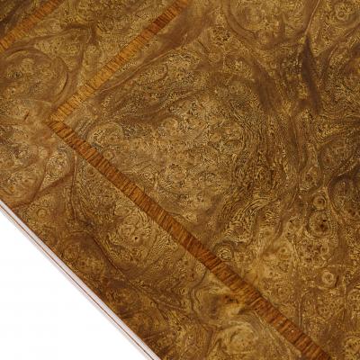  Mastercraft Mastercraft Mid Century Burlwood and Brass Expanding Dining Table with 2 Leaves