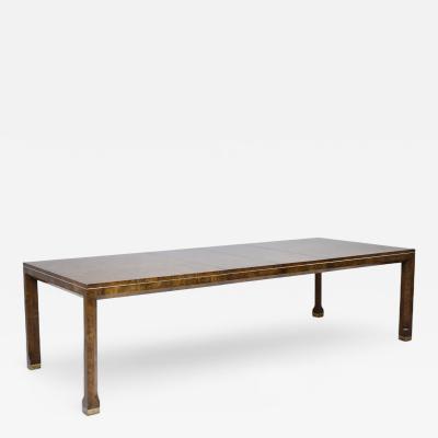  Mastercraft Mastercraft Mid Century Burlwood and Brass Expanding Dining Table with 2 Leaves