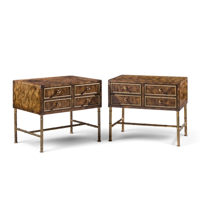  Mastercraft Mastercraft Mid Century Burlwood and Brass Nightstands Pair