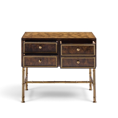  Mastercraft Mastercraft Mid Century Burlwood and Brass Nightstands Pair