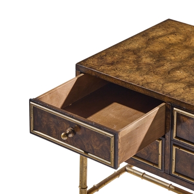  Mastercraft Mastercraft Mid Century Burlwood and Brass Nightstands Pair