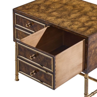  Mastercraft Mastercraft Mid Century Burlwood and Brass Nightstands Pair
