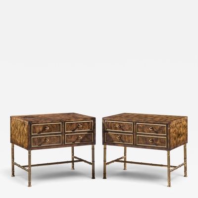  Mastercraft Mastercraft Mid Century Burlwood and Brass Nightstands Pair
