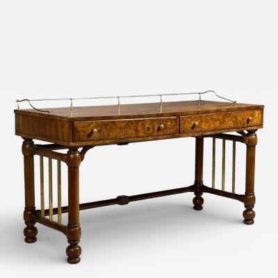  Mastercraft Mastercraft Style Hollywood Regency Writing Desk Burl Brass USA 1960s