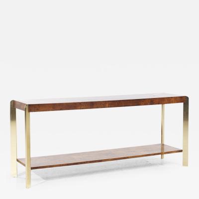  Mastercraft Mastercraft Style Mid Century Burlwood and Brass Console Table