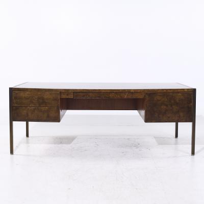  Mastercraft Mastercraft Style Mid Century Burlwood and Brass Executive Desk