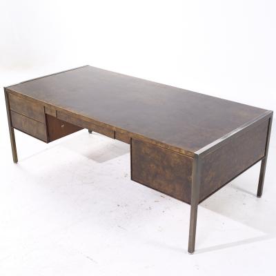  Mastercraft Mastercraft Style Mid Century Burlwood and Brass Executive Desk