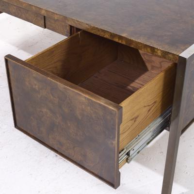  Mastercraft Mastercraft Style Mid Century Burlwood and Brass Executive Desk