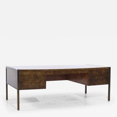  Mastercraft Mastercraft Style Mid Century Burlwood and Brass Executive Desk