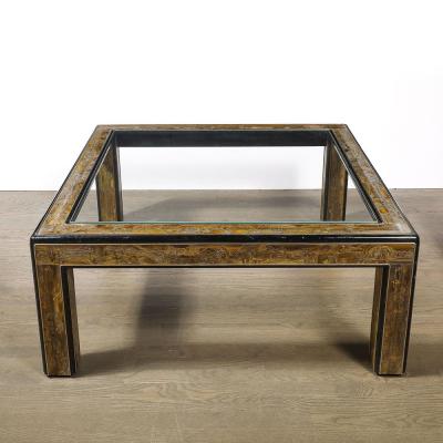  Mastercraft Mid Century Acid Etched Brass Lacquer Glass Cocktail Table by Mastercraft