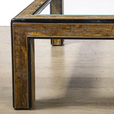  Mastercraft Mid Century Acid Etched Brass Lacquer Glass Cocktail Table by Mastercraft