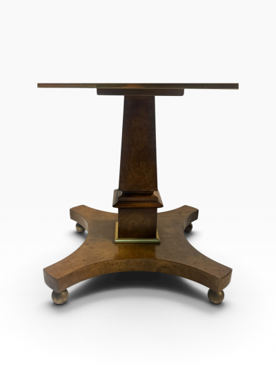  Mastercraft OCTAGONAL GOLD EGLOMAISE TOP BURLWOOD TABLES BRASS BALL FEET BY MASTERCRAFT
