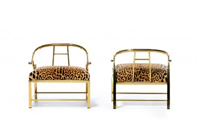  Mastercraft Pair of Brass Hollywood Regency Chairs in Leopard Velvet by Mastercraft C 1960s