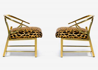  Mastercraft Pair of Brass Hollywood Regency Chairs in Leopard Velvet by Mastercraft C 1960s