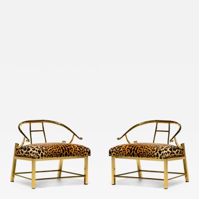  Mastercraft Pair of Brass Hollywood Regency Chairs in Leopard Velvet by Mastercraft C 1960s