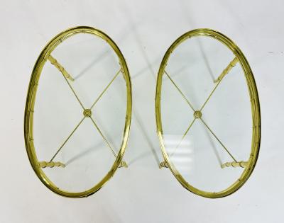  Mastercraft Pair of Faux Bamboo Brass Glass Oval Side Tables in the style of Mastercraft